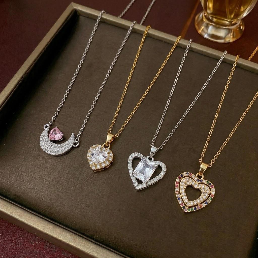 Women's Heart Zircon Necklace - Star & Moon Collection, Fashionable Clavicle Chain Jewelry, Inspired by Cross-border Internet Celebrity Styles.