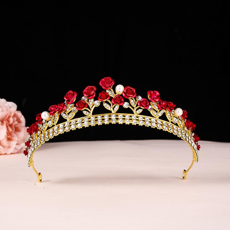 Three Piece Bride Headwear Set Korean Style Forest Themed Hair Band Red Hair Accessory Fairy Hair Band Toasting Wedding Dress and Accessories