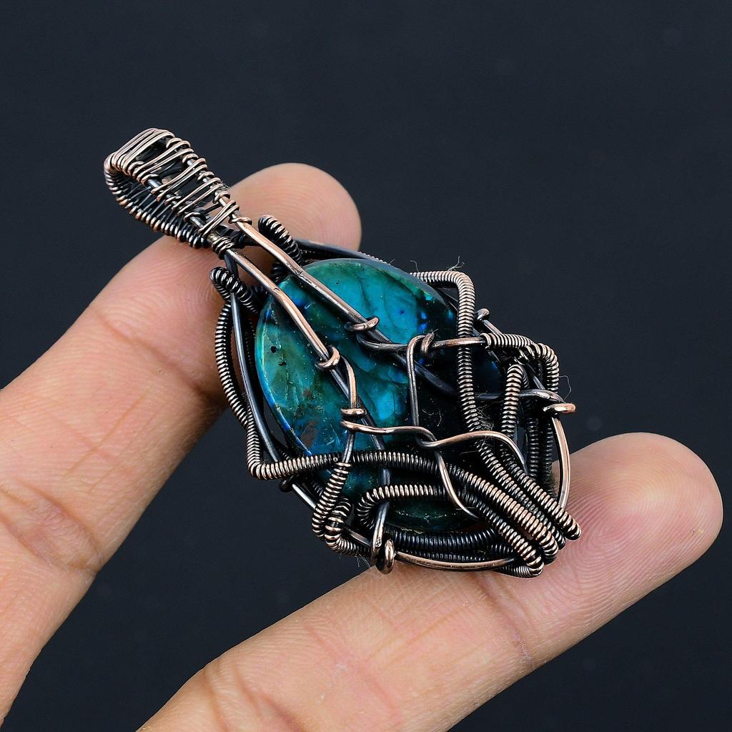 Blue Flash Labradorite Handmade Pendant, Natural Gemstone Jewelry, 999 Copper Wire Wrapped Pendant Jewelry, For Gift