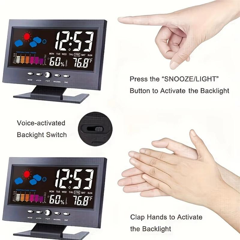 2026 Hot Weather Forecast LED Color Screen Desk Clock Voice Control Digital Thermometer Calendar Desk Alarm Clock