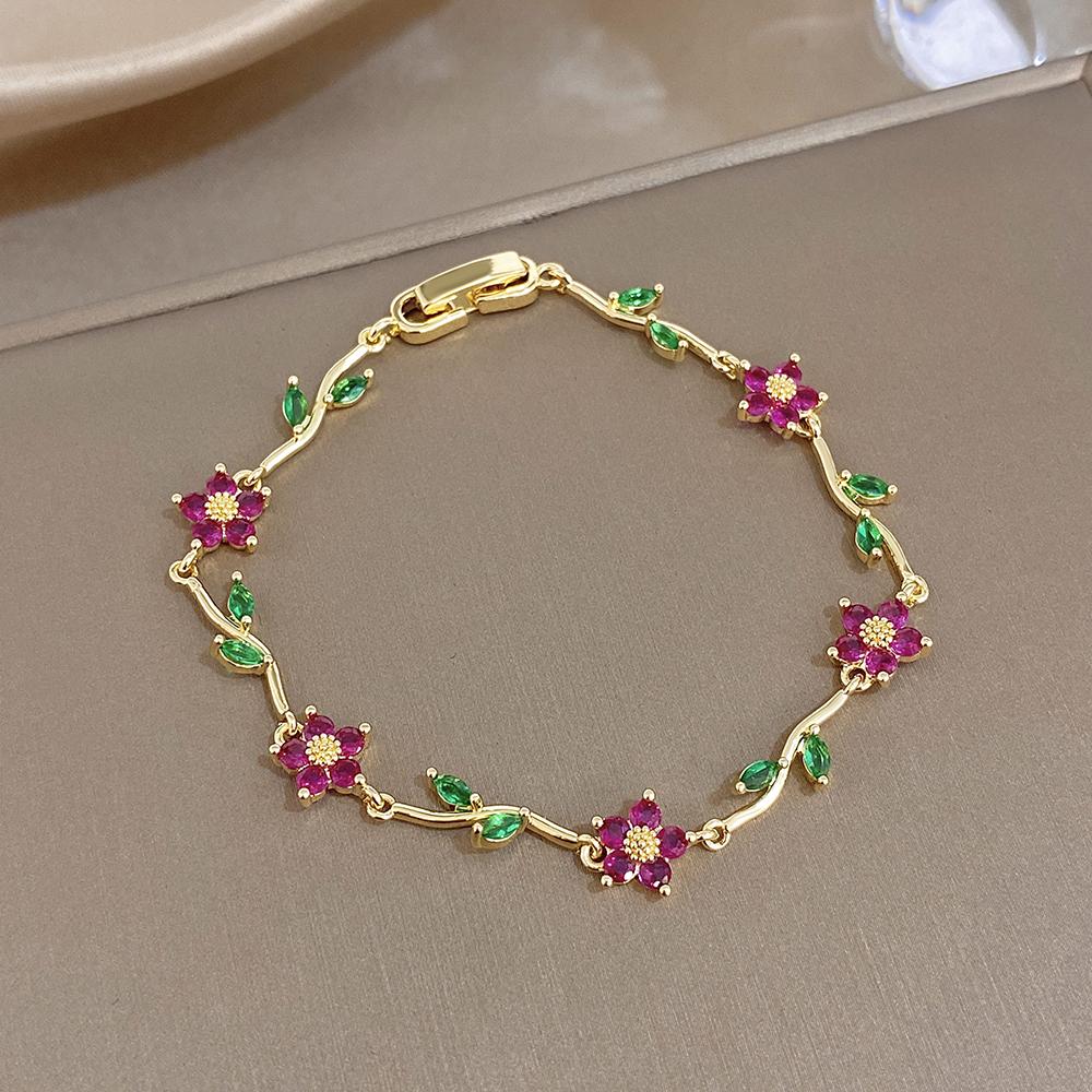 Exquisite Stapelbare Edelstahlarmbänder für Damen Elegante Glänzende Strassstein-Blätter Blumen-Charme-Armband Damen Schmuck Geschenk
