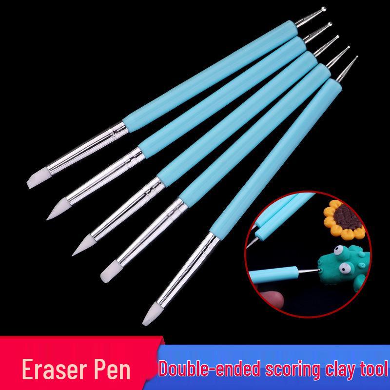 5-Piece Double-Ended Silicone Clay Tool Set - Rubber Point Pen for Polymer Clay Doll DIY