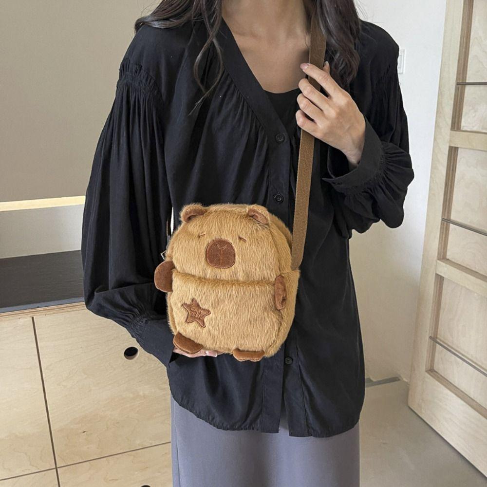 Cute Cartoon Capybara Crossbody Bag Coin Purse Shoulder Bag Large Capacity Zipper Mobile Phone Pouch
