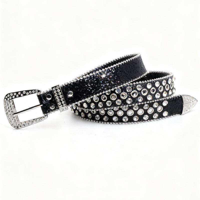Women's Rhinestone Crystal Belt: Sparkling Diamond Leather Accessory