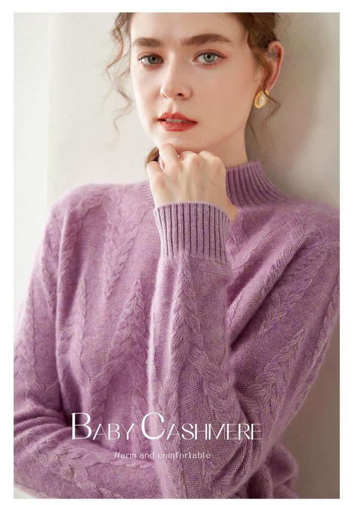 Women's Retro Red Cashmere Knit Base Layer Sweater - Heavyweight, Warm, Long Sleeve, Half-High Neck, Loose Fit