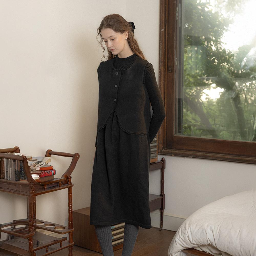 Peulaudeumali Pm_Crew Neck Knit Vest And Skirt Set_2Color