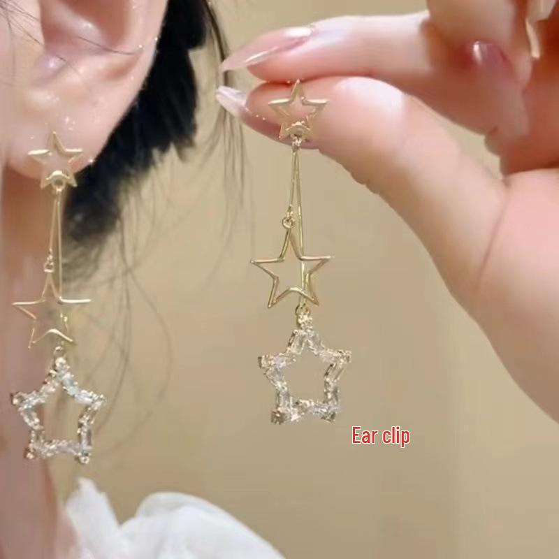 "Mondlicht Sterne" Lange Quasten Stern Ohrringe - Beinhaltet Optionen für nicht-gestochene Ohren