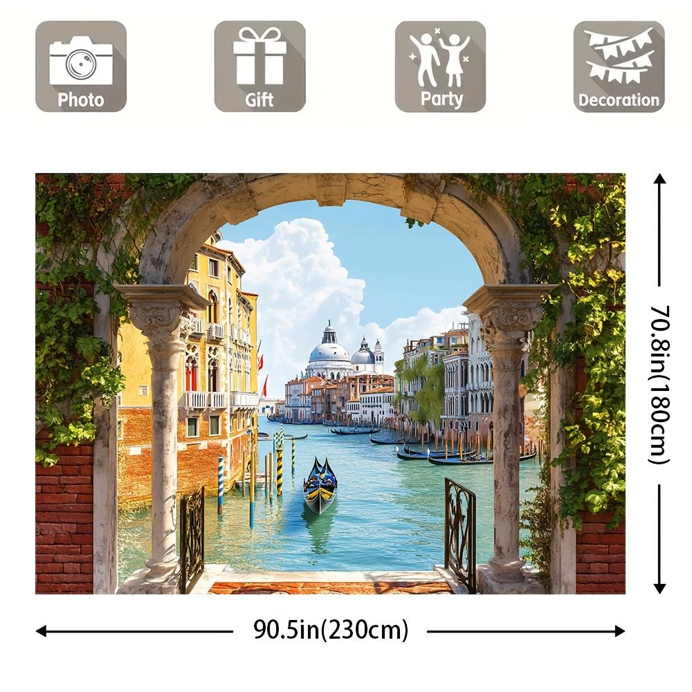 Charming Italian Water City Background Banner - Suitable for birthdays holidays parties multiple sizes to choose from