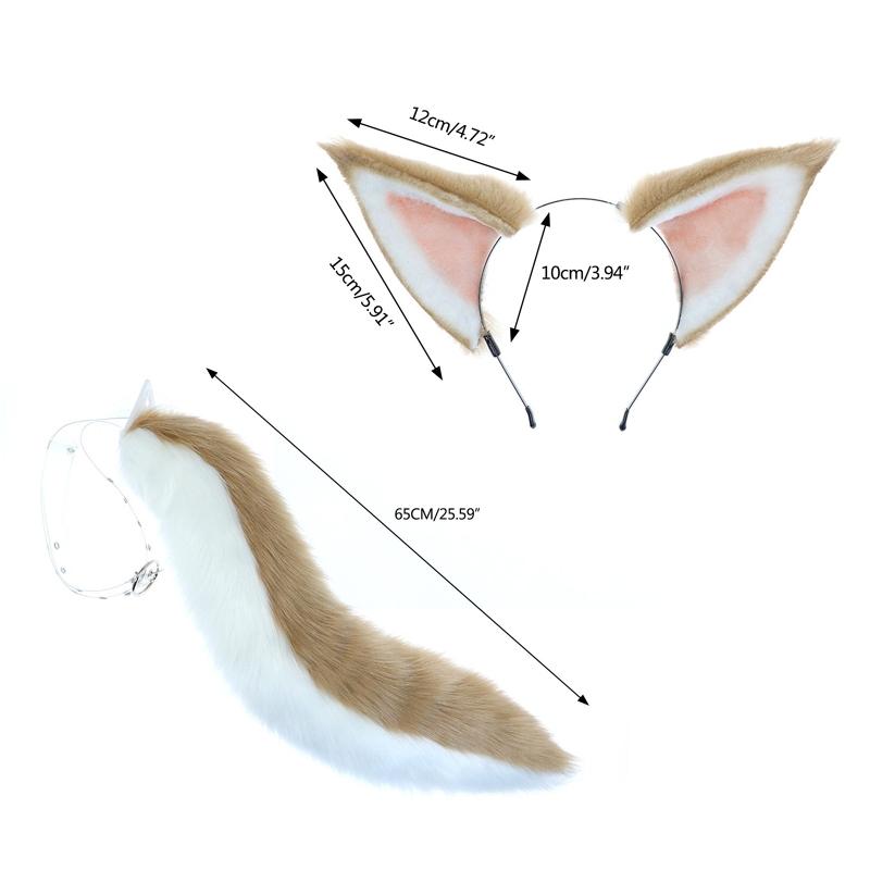 2 Stück für Katzenohren und Wolfshund Tier Schwanz Cosplay Kostüm Kunstfell Haarspange Kopfschmuck Halloween Geburtstagsfeier Plüsch S