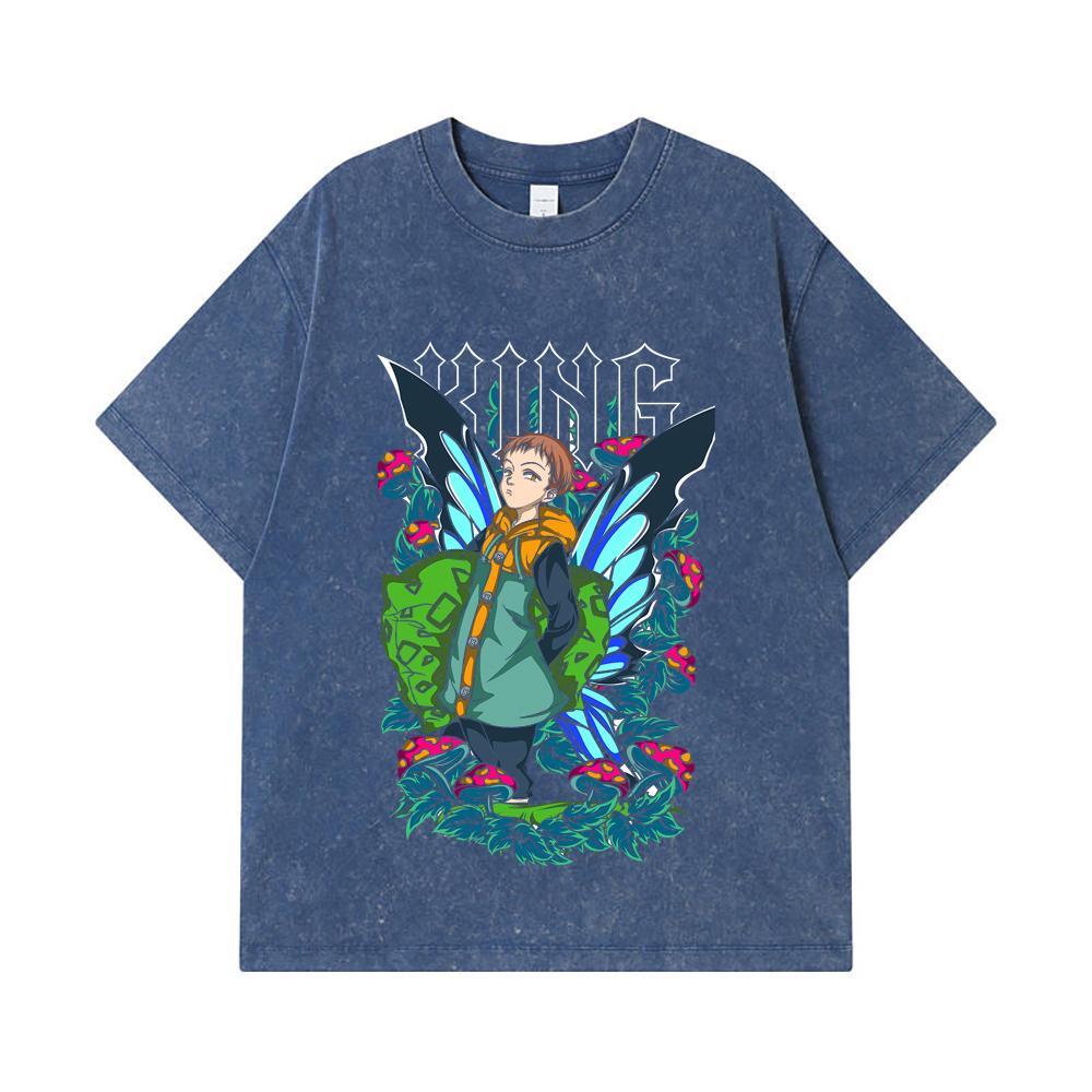 275 GSM Washed T-shirts 100% Cotton Seven Deadly Sins V6 King Print Unisex Heavy Cotton T Shirt