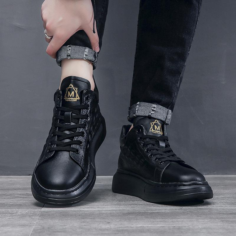 Spring and autumn new shoes men's trend men's shoes cowhide mid-top trendy shoes soft baseplate shoes fashion men's shoes Wenzhou