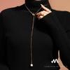 French Style Imitation Pearl Long Adjustable Pull Sweater Necklace Stainless Steel Luxury Jewelry For Women