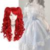 Lolita Cosplay Wig With Double Tiger Clips Red Long Curly Synthetic Hair For Anime Costumes