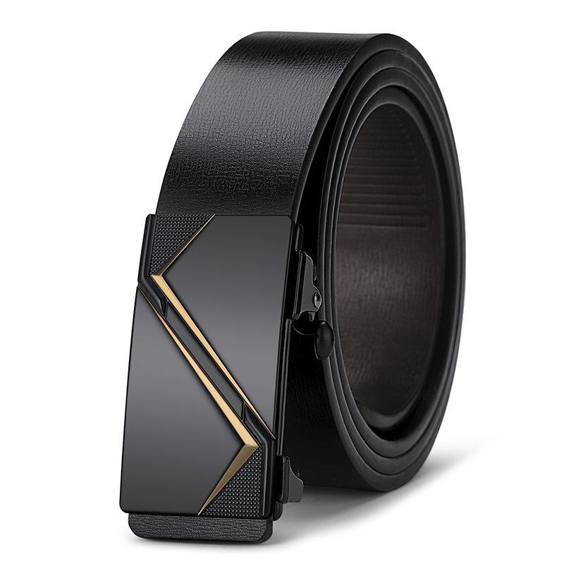 Men s No-Buckle Automatic Genuine Leather Belt - Business Korean Style 130 cm