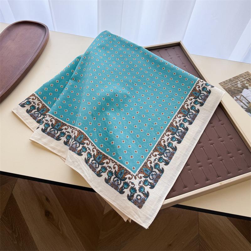 Women S Printed Cotton Square Scarf Elegant Sunscreen Decorative Neck Scarf 65*65cm