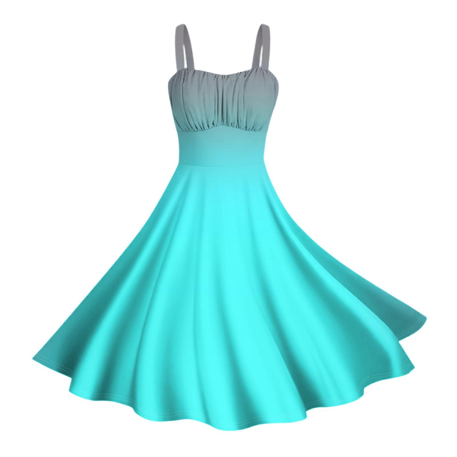 

Женские винтажные платья без рукавов, плиссированные, в стиле пэчворк, милые, с А-силуэтом подола, с градиентным принтом XXL циан