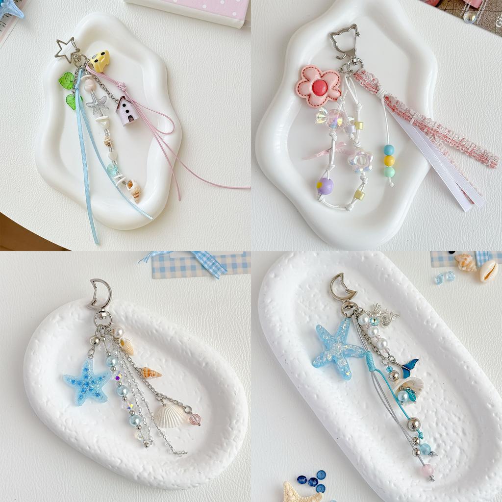 1Pcs Beach Vacation Style Seashell Keychain With Mini House, Starfish, And Ribbon Hanging Accessory, Fresh Summer Bag Charm