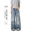 JYL Unisex Straight Jeans Cross-Border American Lightning Loose Trendy Couple Denim Pants