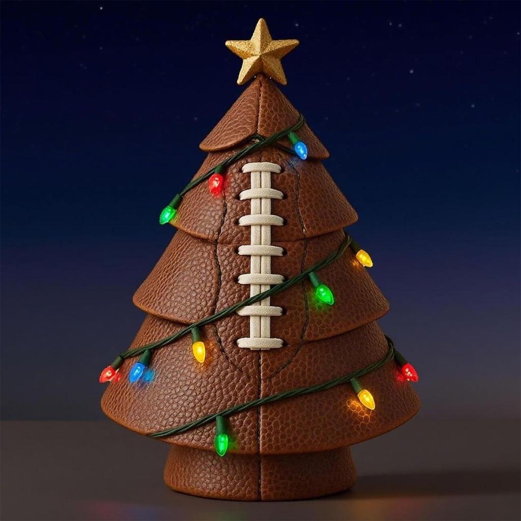 Christmas Tree Statue LED Light Up Scene Props Desktop Decoration Football Christmas Tree For Nightstand Bedroom Living Room