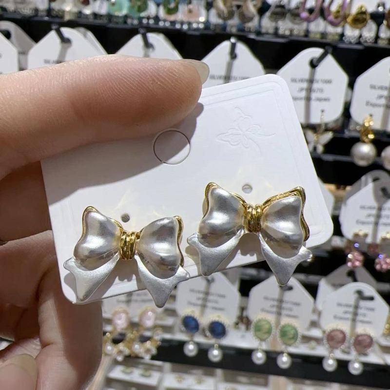 Silver Color Bowknot Stud Earrings for Female Elegant Wedding Part Ear Decoration Metal Knots Women's Unusual Earrings