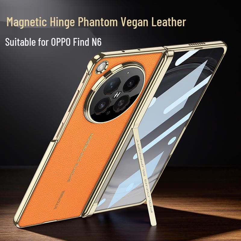 Oppo Find N6 Full-Coverage Electroplated Leather Protective Case with Hinge and Bracket.