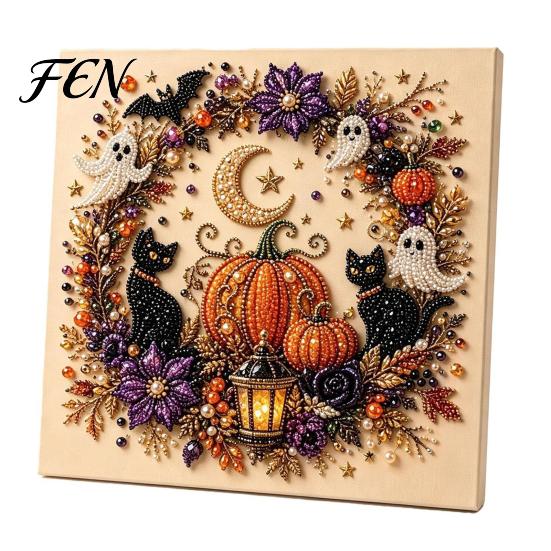 Nicht gruselige Halloween-Deko-Projekte, Perlenmalset, Süßer Geist 3D-Kunst-DIY, Gemütliches Herbst-Hausdeko-Set für Erwachsene, Weihnachtsbasteln Festlich