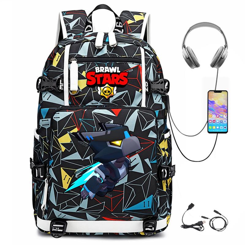 Mochila Periférica Brawl Stars Com Usb Mochila de Estudante para Viagem ao Ar Livre Mochila de Montanhismo de Grande Capacidade