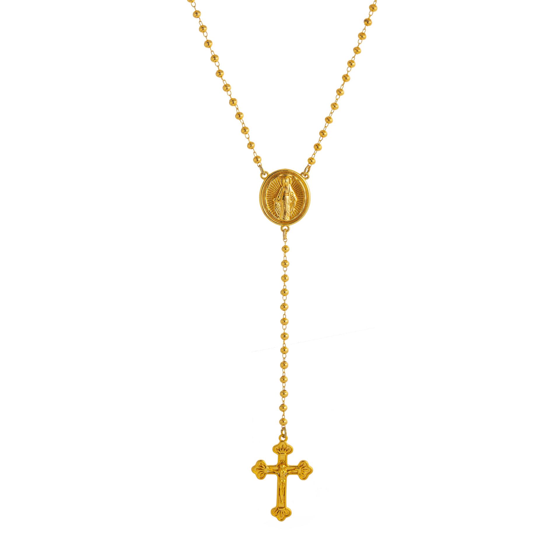 18k Gold Y-Shaped Electroplated Diamond Cross Necklace with Copper Inlay