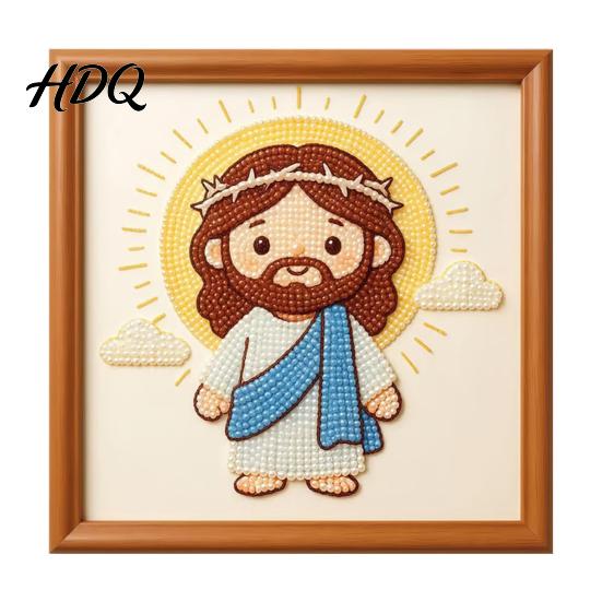 Beginner Faux Pearl Art Set Jesus Painting Kit DIY Handmade Rhinestone Faith-themed A