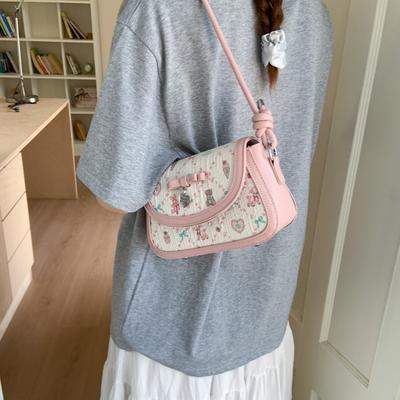 Niche High-end Underarm Bag Women's 2025 New Sweet Pink Printed Small Square Bag Fashionable Shoulder Messenger Bag