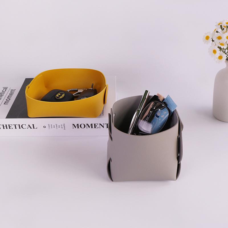 Nordic Minimalist Leather Desk Organizer With Foldable Design For Home Office And Study