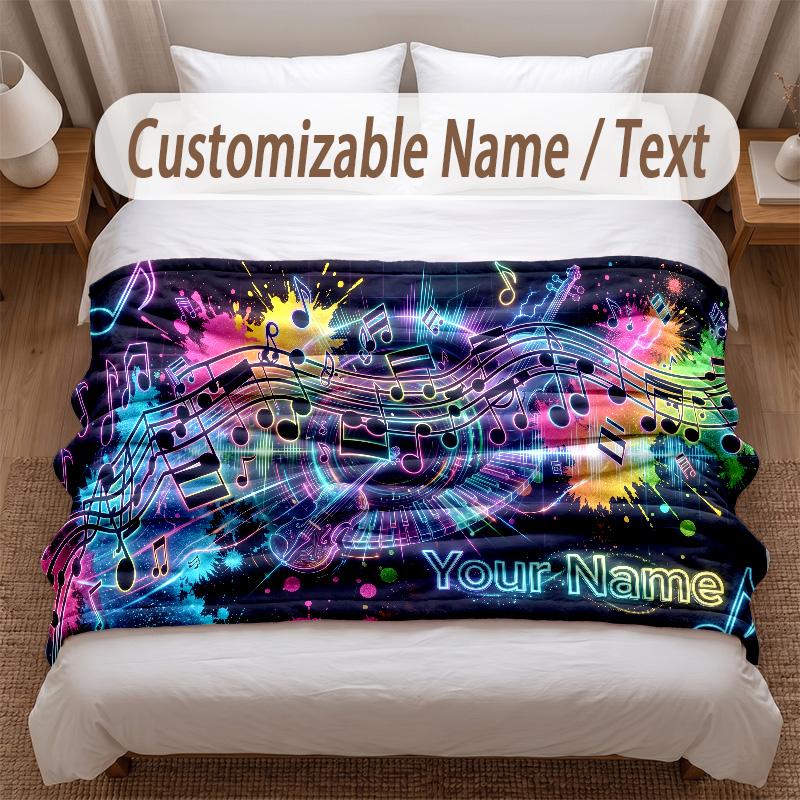 Music General Theme Soft Blanket Personalized Custom Name Text Print Warm Blanket Home Sofa Bedroom Decor
