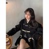 Women's Black Oversized Short Duffel Coat - 2024 Korean Style Autumn/Winter Collection