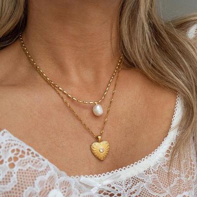 Collane Cuore Amore Perla in Acciaio Inossidabile 316L Semplici Creative Eleganti Non sbiadiscono Gioielli Regali Sposa Matrimonio EL0022