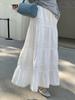 Women's High-Waisted White Cotton A-Line Skirt, Spring 2026 Korean Style, Casual Versatile Tiered Design