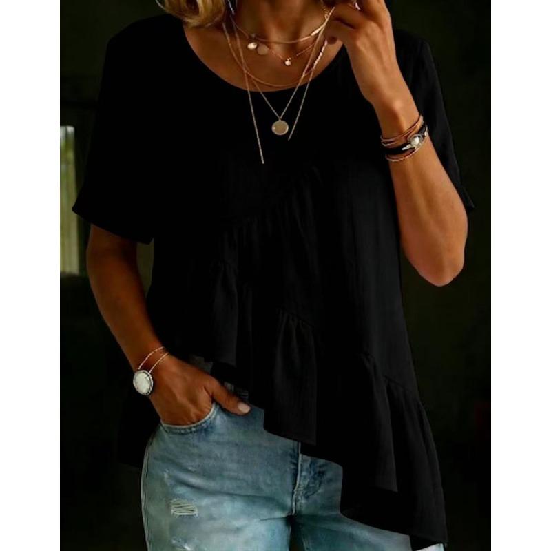 BITCED Damen Mode Lässig O-Ausschnitt Kurzarm Blusen & Hemden