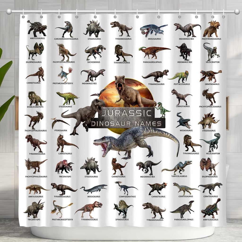Dinosaur Shower Curtain For Bathroom, Funny Jurassic Dino World Park Shower Curtain Sets Bathtub Decor With Hooks Waterproof