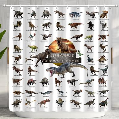 Dinosaurier Duschvorhang für Badezimmer, Lustige Jurassic Dino Welt Park Duschvorhang Sets Badewannendekor mit Haken Wasserdicht