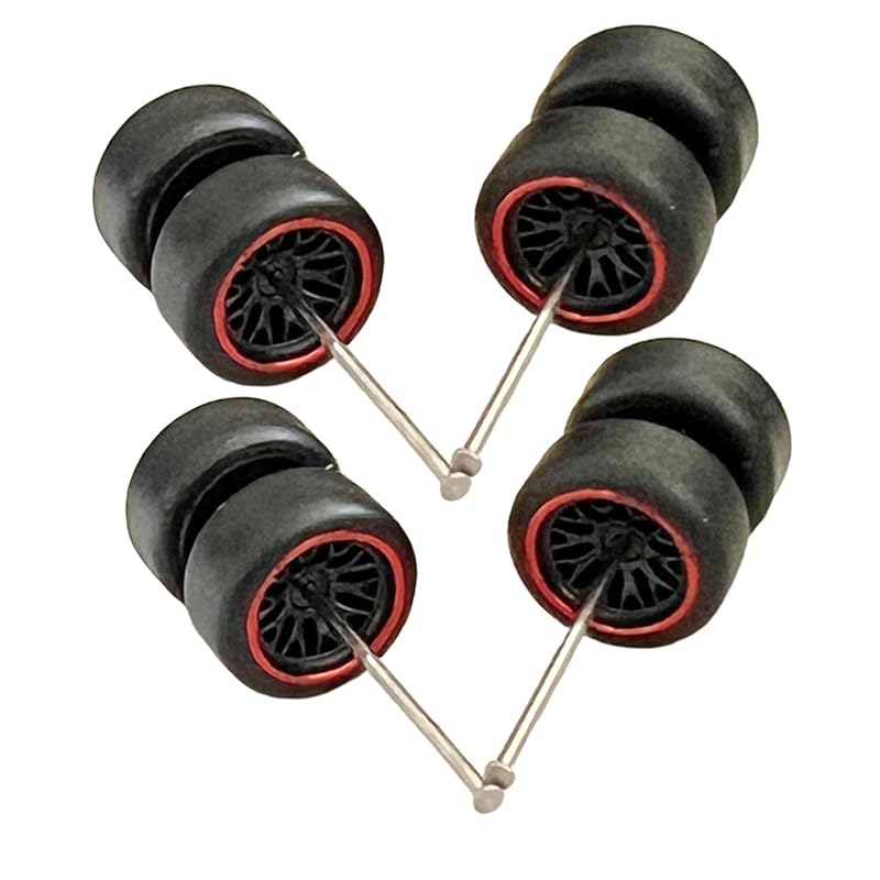 T Tooyful 8 pieces 1/64 scale wheel simulation model car wheels tires With miniature roll shaft collectible toys kids car models, red