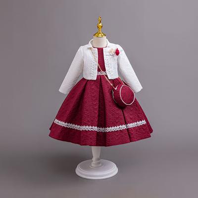 Autumn Winter Long Sleeve Girl Party Dress Elegant Lace Christmas Formal Gown Gift Bag Kids Children