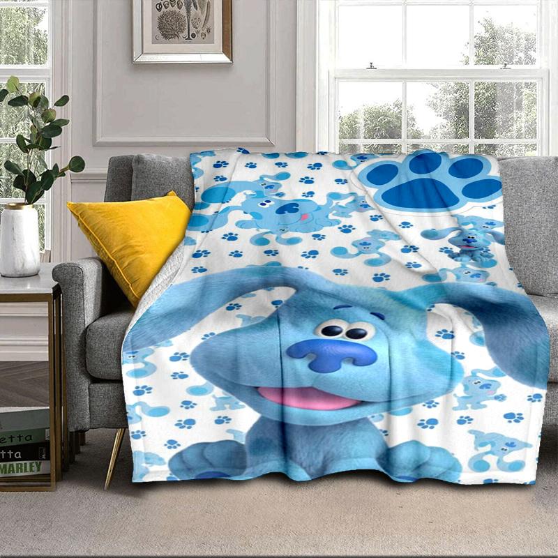 Cartoon Blue dog Blanket Flannel Blanket for bed, sofa, Camping, Hiking, Picnic Essentials, gift for family Fan gifts