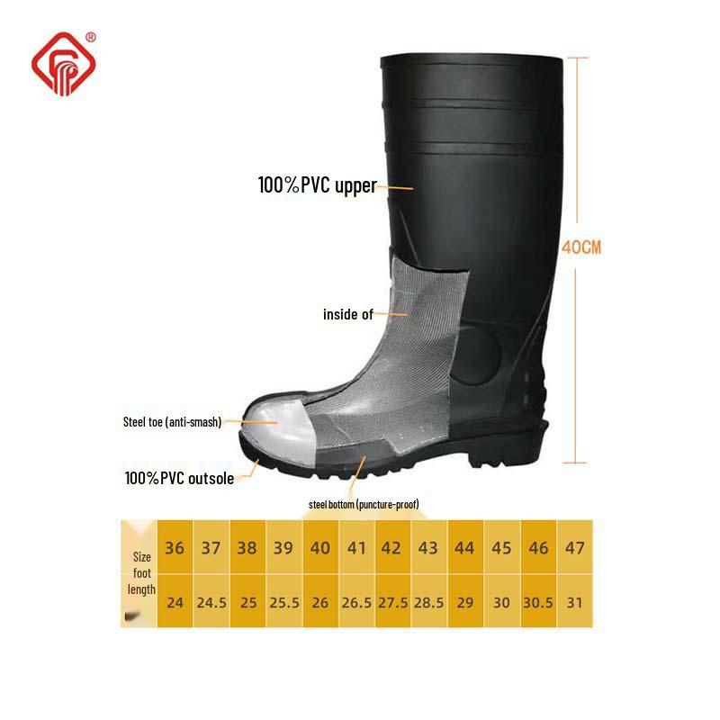 PVC Steel Toe High-Top Safety Boots: Anti-Smash, Anti-Puncture, Non-Slip, Comfortable for Long Hours. Suitable for Work and Rain.