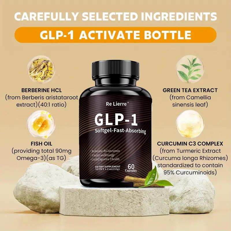 GLP-1 Supplement with Berberine, Green Tea Leaf Extract, Curcumin & More, supply Vitality And Energy, Insulin Health, Gut Health,Fast-Absorbing