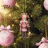 Christmas Souvenir Gifts 12/24/36Pcs Pink Wooden Ornaments Set, Snowman Santa Hanging Home Decor Decors, Xtmas Hanigings with Ropes for Tree