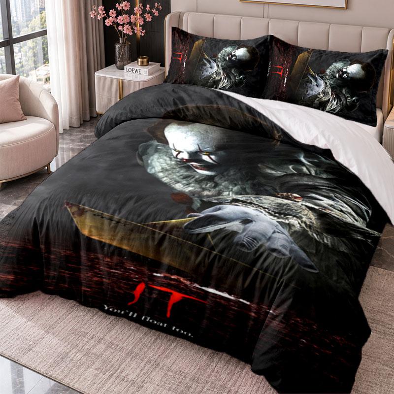 IT Pennywise 3Pcs Bedding Set Duvet Cover With Two Pillowcases For Bedroom Home Decoration