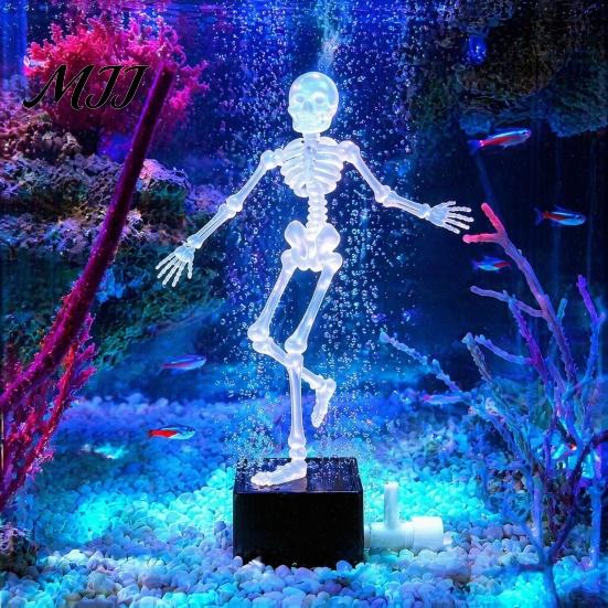 Ornamenti per Acquario Teschio Scheletro Danzante Decorazione con Bolle, Ornamento Mobile Pneumatico per Acquario Paesaggistica Acquatica con Aria da 1 Metro
