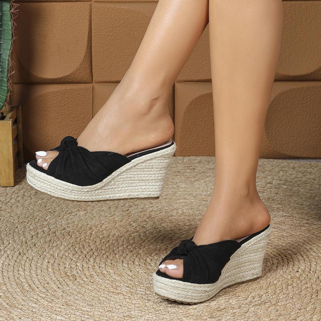Fashion Shoes Ladies' Slippers Flock Low Rome Slides Fabric Hoof Heels TPR Flock Low Shoes Ladies' Slippers Slides Rome TPR Fabric Hoof