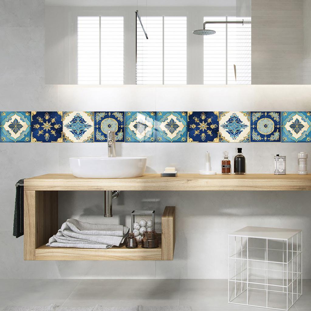 20x20cm 10 Pcs PVC Moroccan Pattern Wall Sticker for Kitchen Bathroom Cabinet Self-Adhesive Removable Reusable Easy DIY Home
