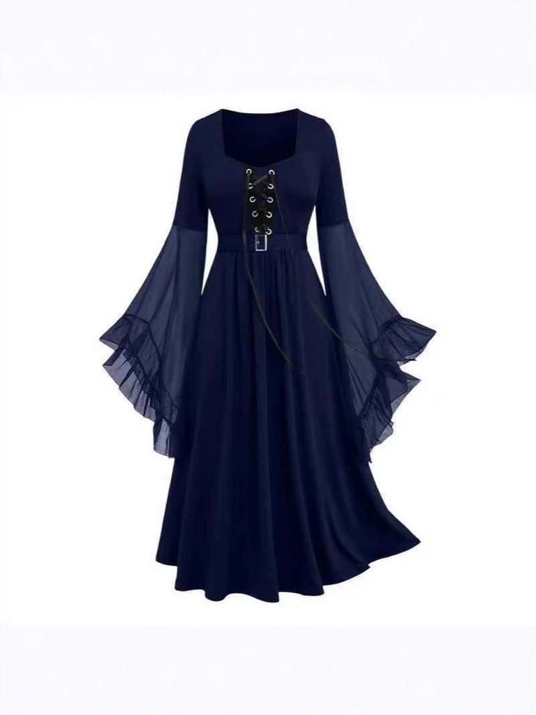 2024 Women's Halloween Witch Lace-Up Swing Dress