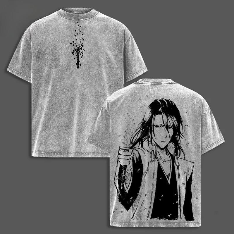 

Kuchiki Byakuya Senbonzakura Print T-shirt Anime BLEACH Clothing Men Women Tshirts Retro Washed T Shirt Harajuku Male Cotton Top XXL